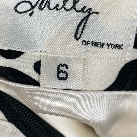 Milly of New York Damask Print Dress Size 6 Black Cream A Line Ribbon Trim - Picture 7 of 9